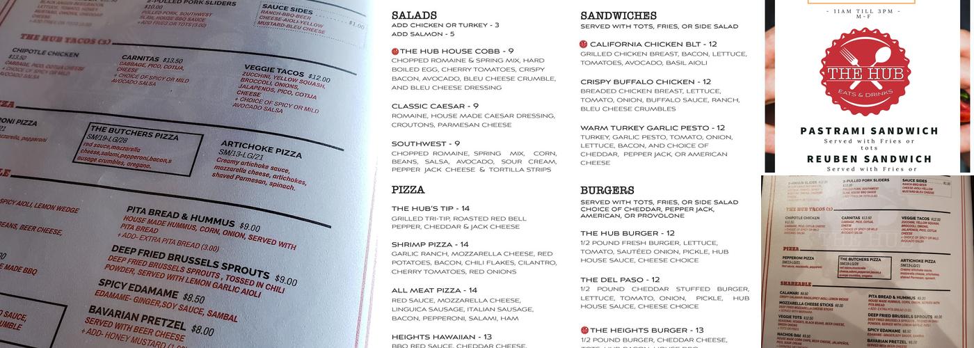 The Hub Eats & Drinks Menu