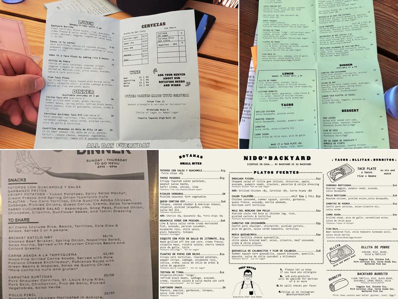 NIDO's Backyard Menu