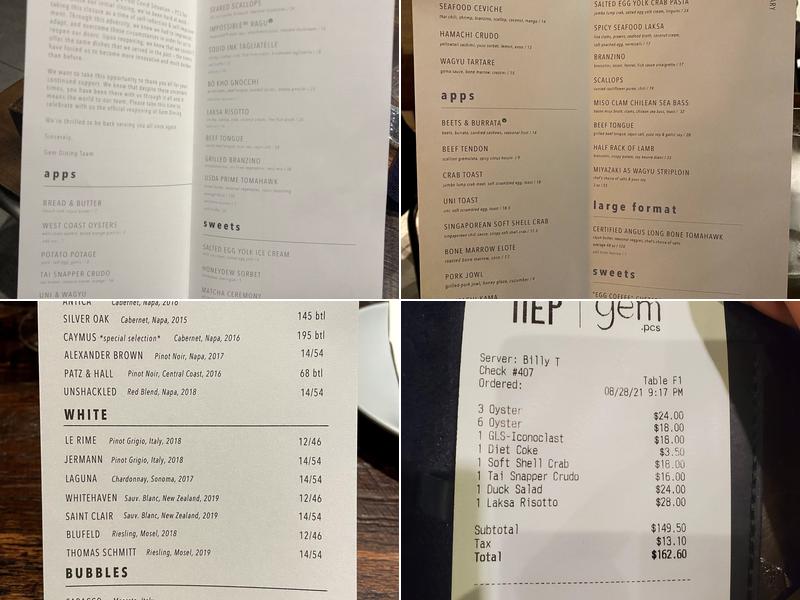 Gem Dining Menu