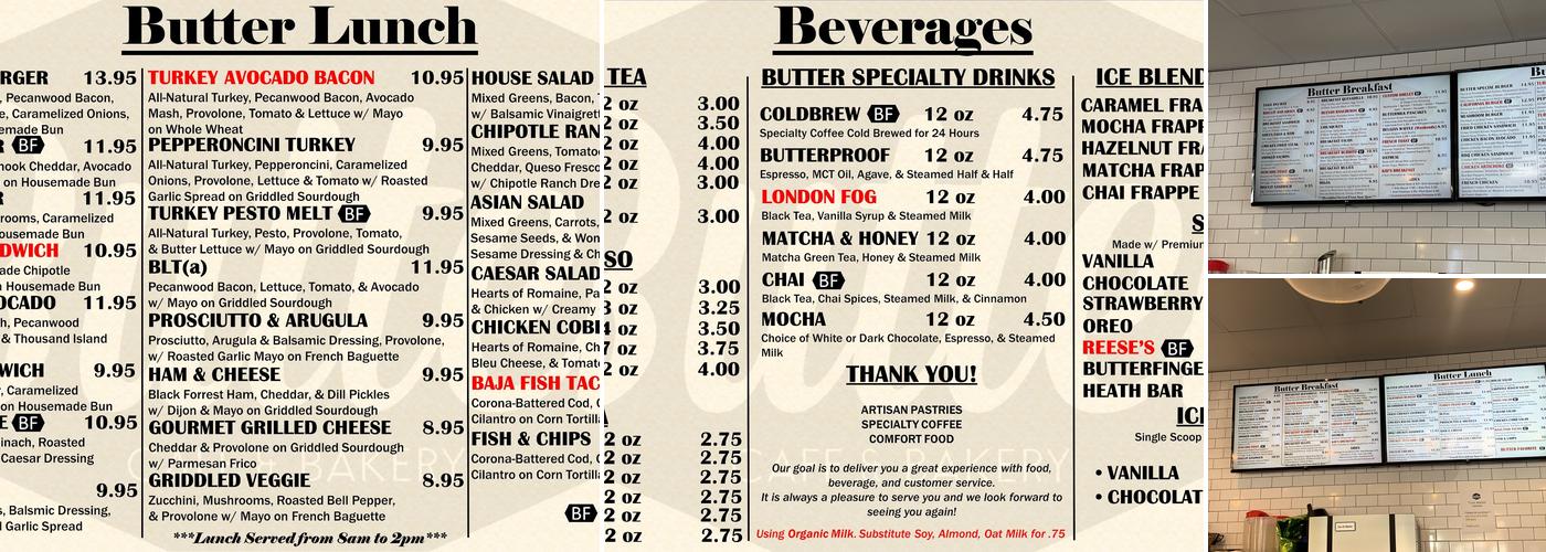 Butter Cafe & Bakery Menu