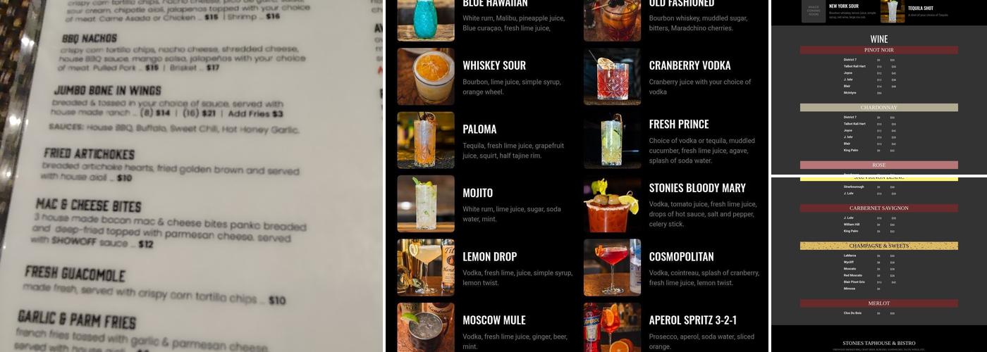 Stonies Taphouse & Bistro Menu