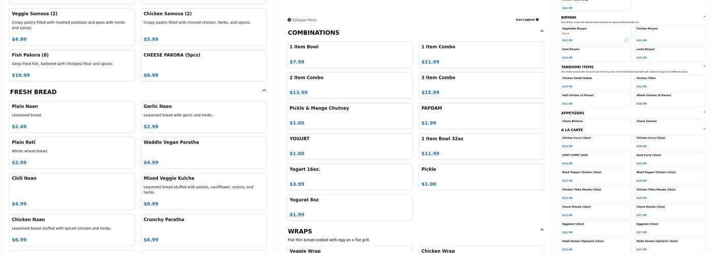 Orange Curry Menu