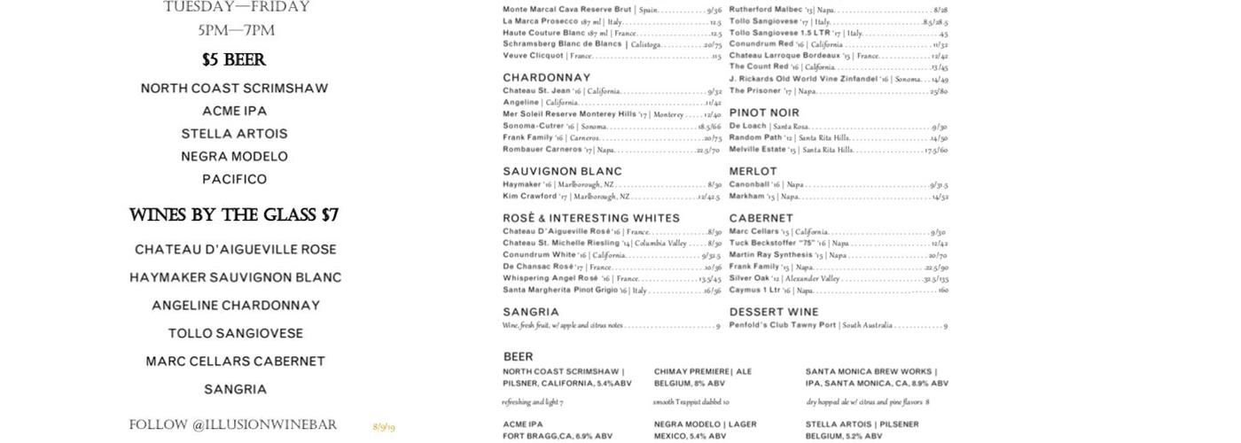 Illusion Magic Lounge Menu