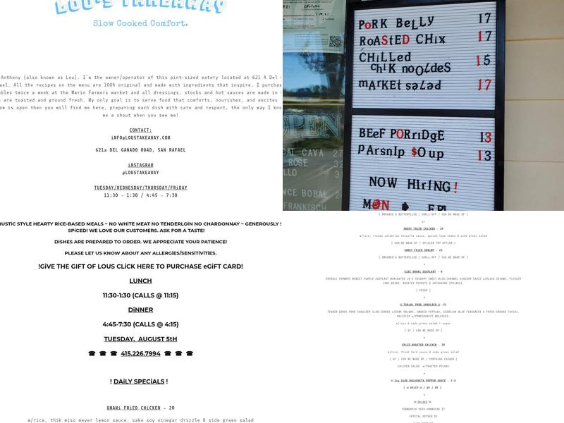 Lou’s Takeaway Menu