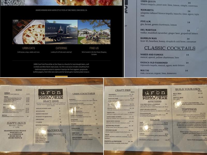 urbn Pizza Menu
