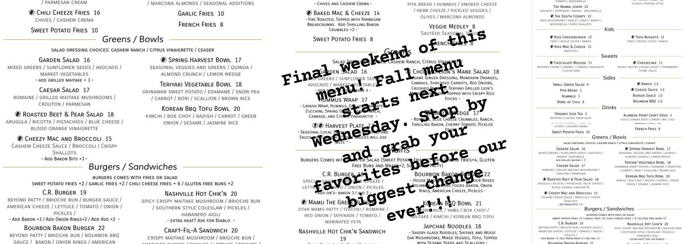 Craft Roots Menu