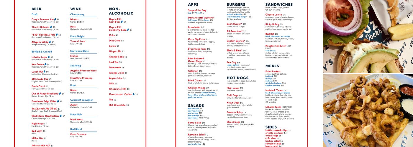 Cozy's Dockside Menu