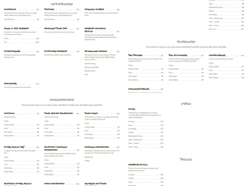 The Harbor Tavern Menu