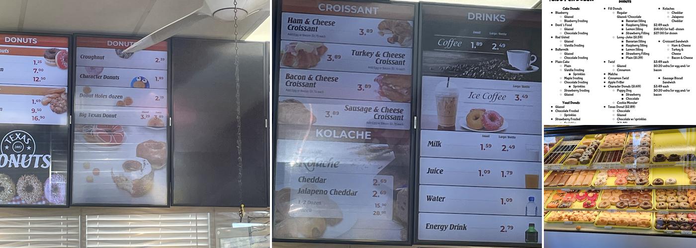 Texas Donuts Menu