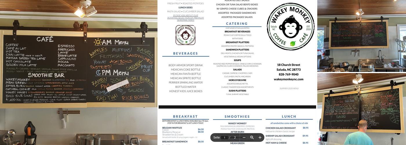 Wakey Monkey Saluda Menu