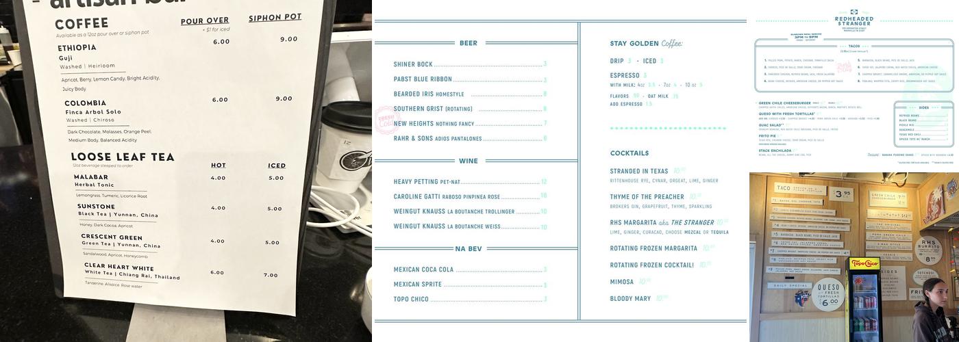 Redheaded Stranger Menu