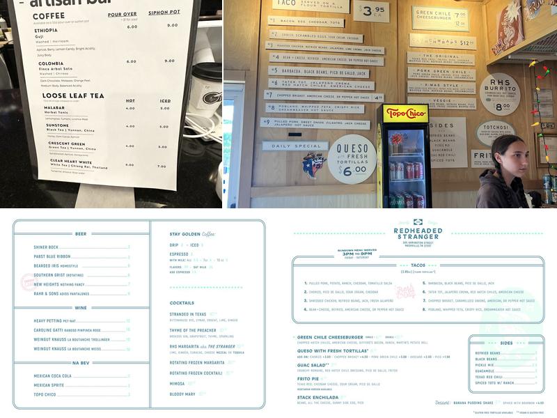 Redheaded Stranger Menu