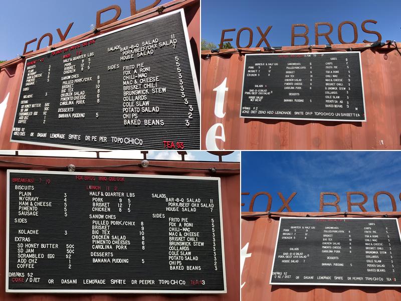 Fox Bros. Bar-B-Que Que-osk Menu