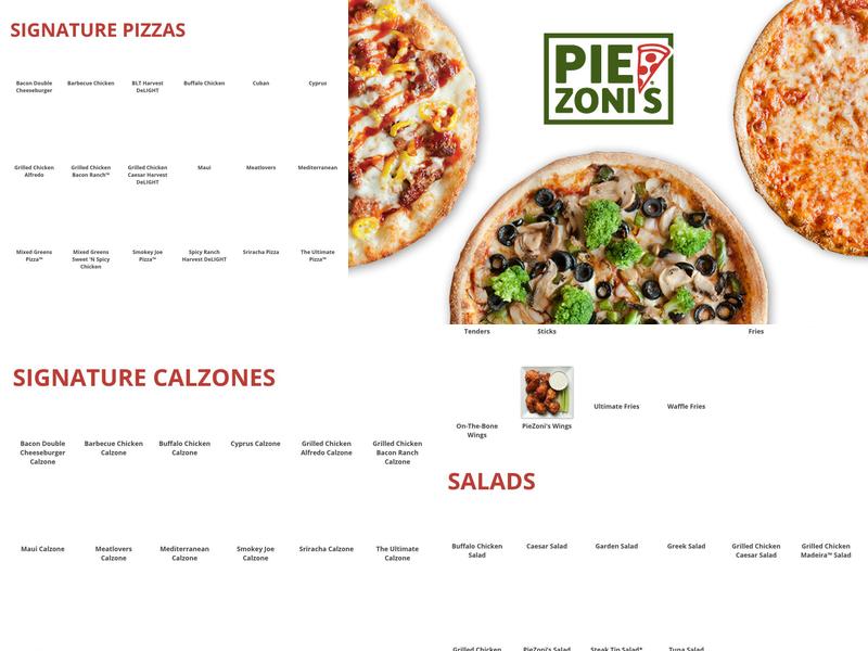 PieZoni's Pizza Menu