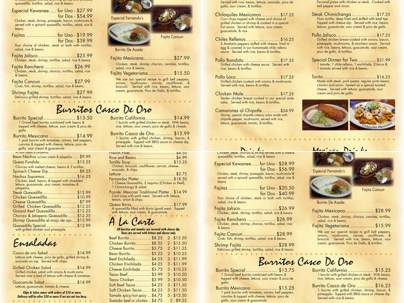 FERNANDO'S PLACE, LLC Menu