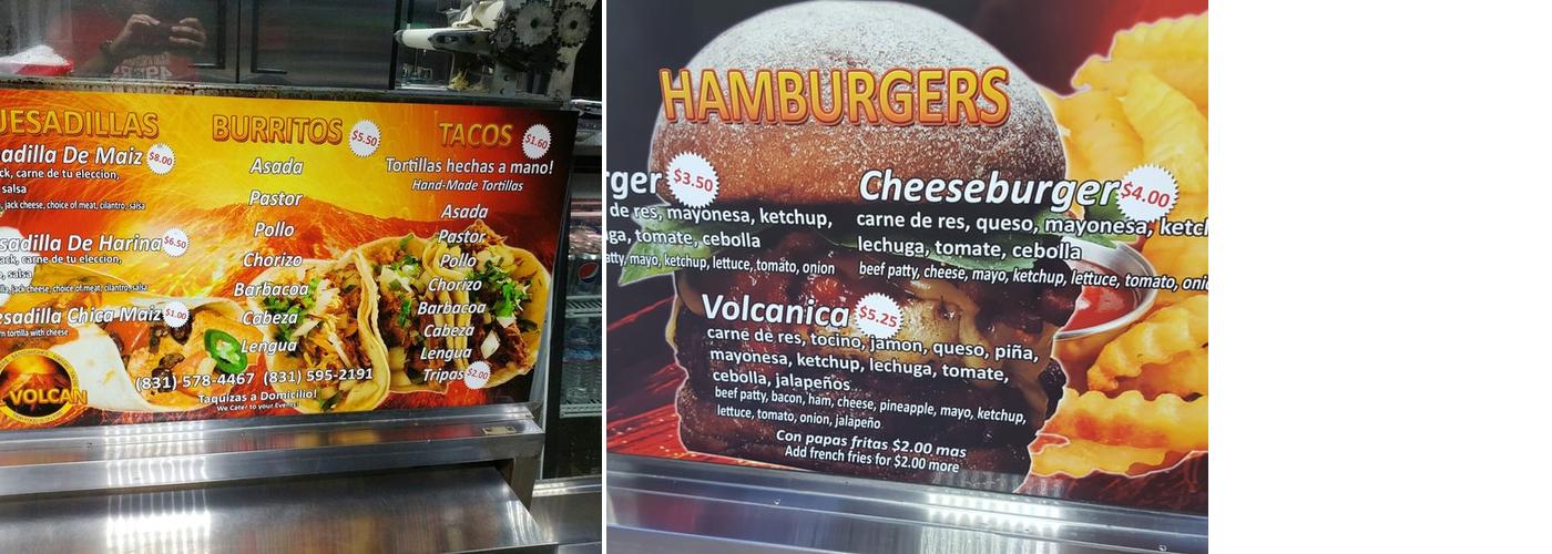 El Volcan Menu