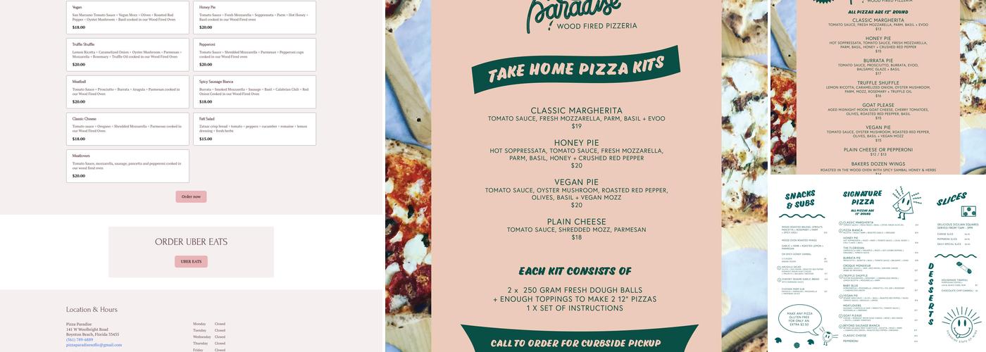 Pizza Paradise A Wood Fired Pizzeria Menu