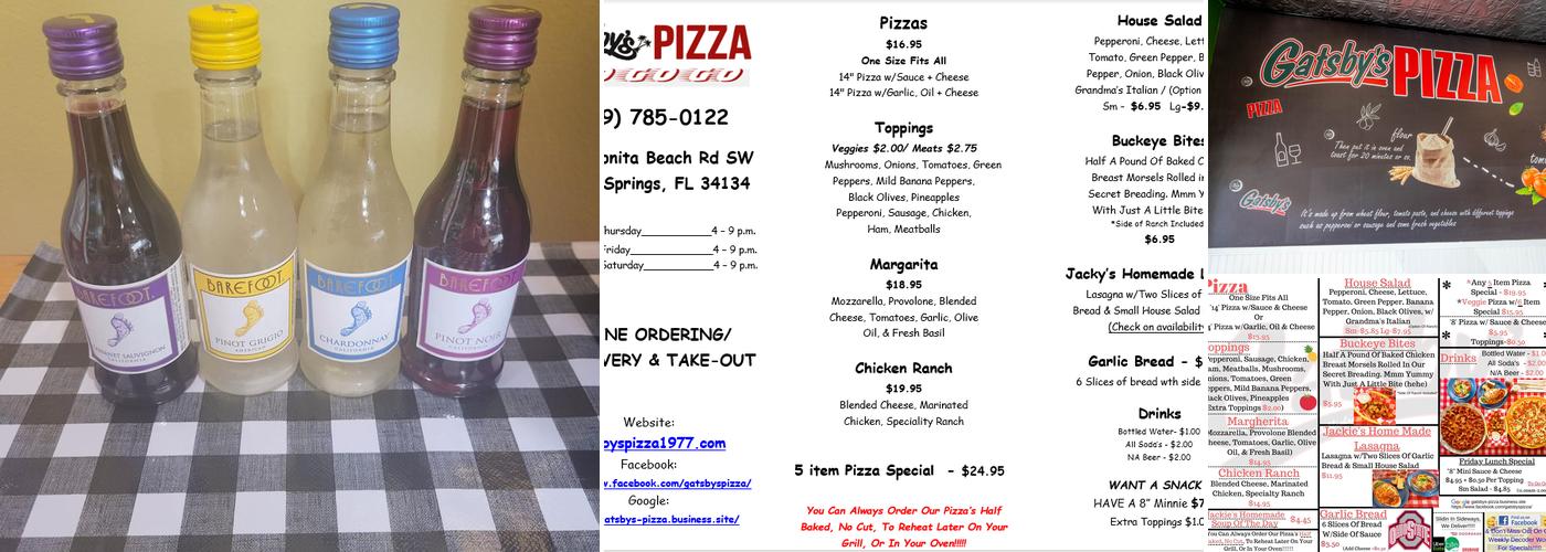 Gatsby's Pizza Menu