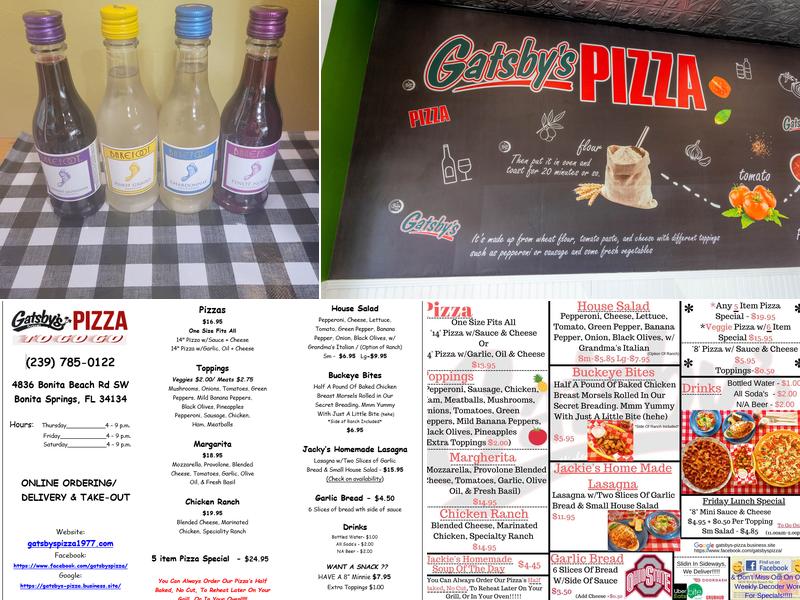 Gatsby's Pizza Menu