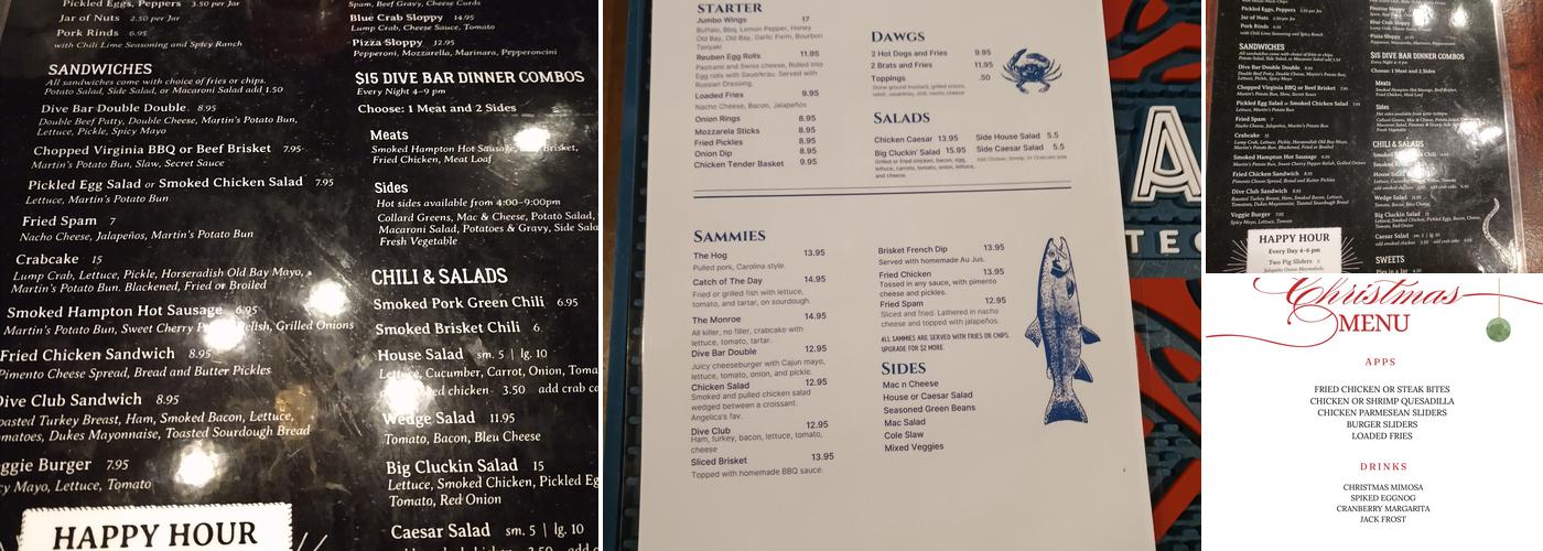 Phoebus Dive Bar Menu
