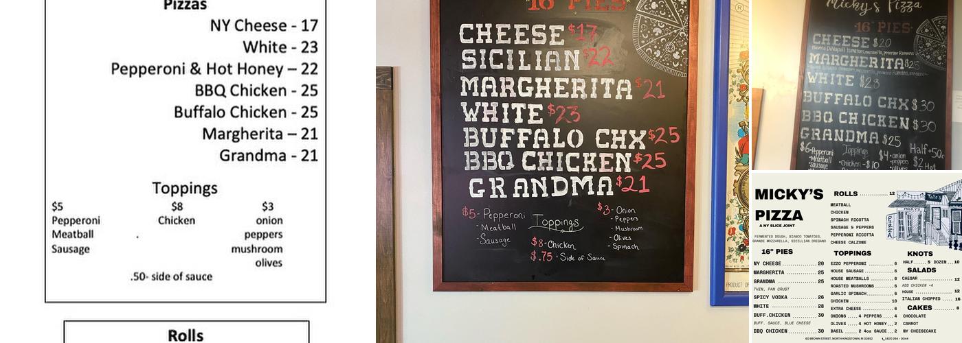 Mickys Pizza Menu