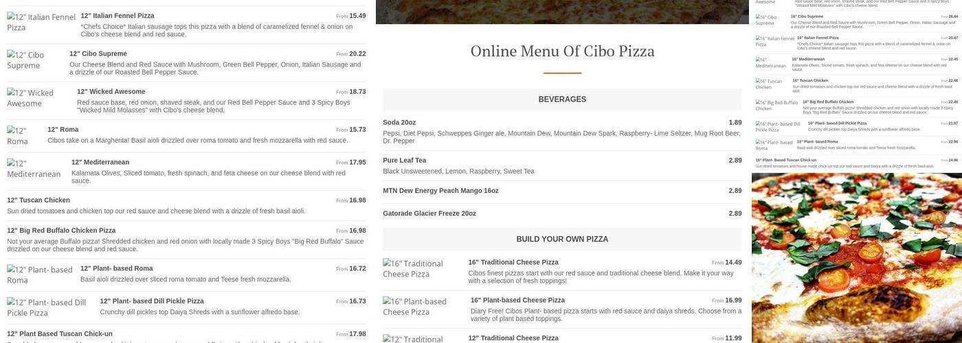 Cibo Pizza Menu