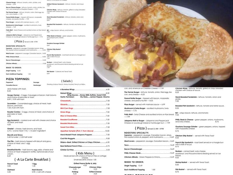 Roosters Bar & Grill Menu