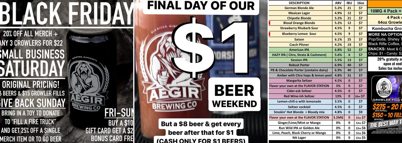 AEGIR Brewing Company Menu