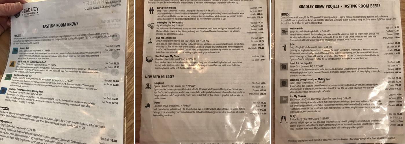 Bradley Brew Project Menu
