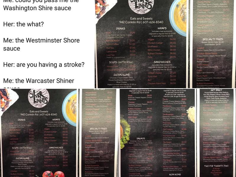 Silver Linings eats and sweets Menu