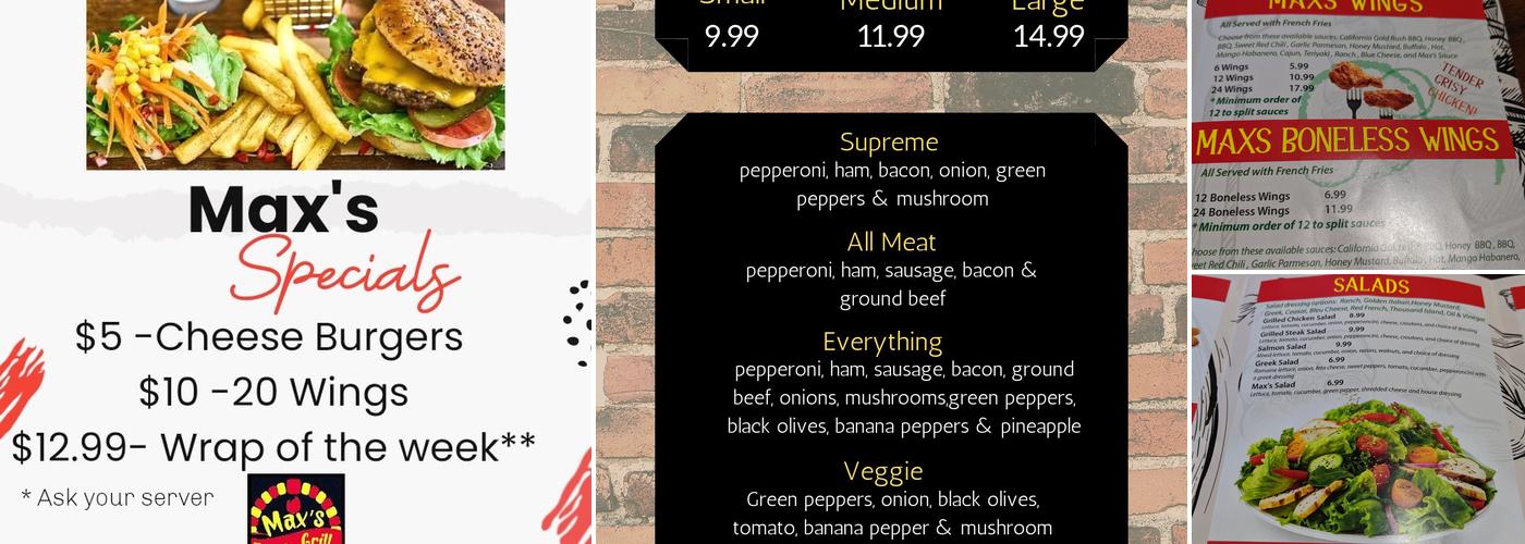 Max's pizza and grill Menu