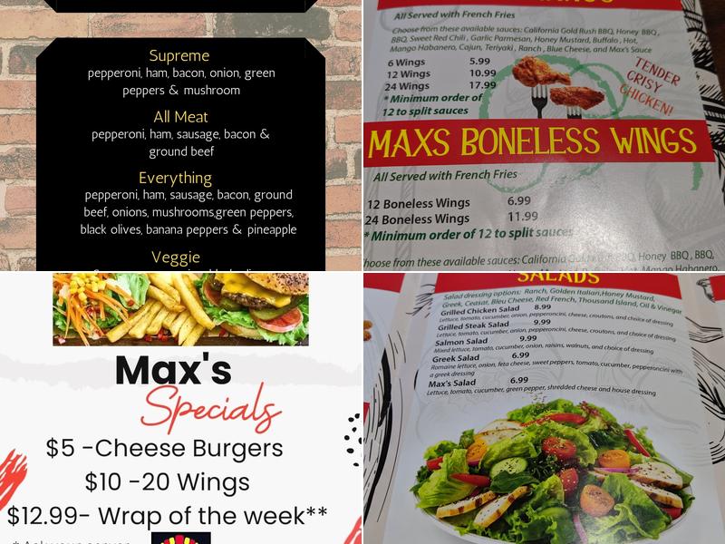 Max's pizza and grill Menu
