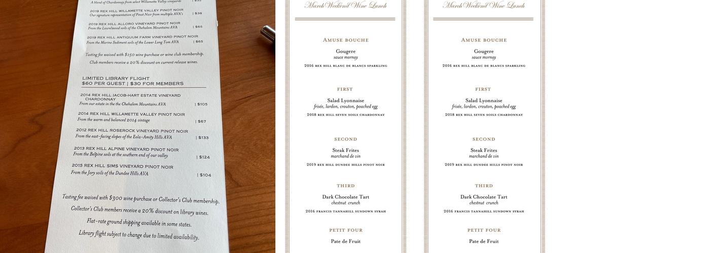 REX HILL Menu