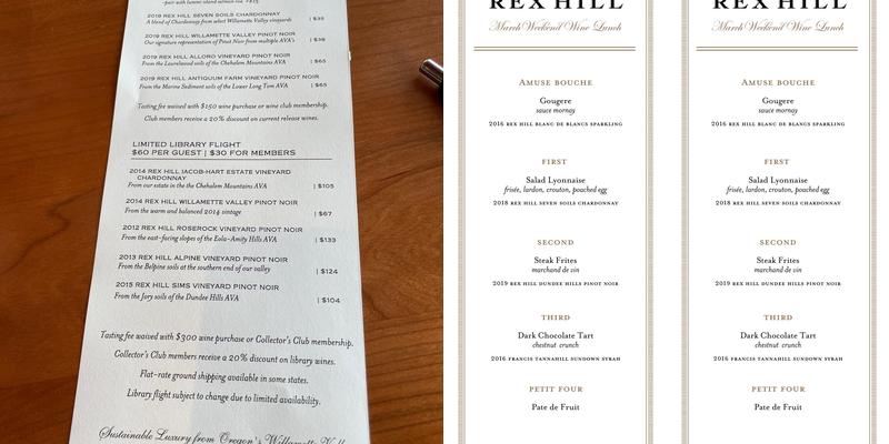 REX HILL Menu