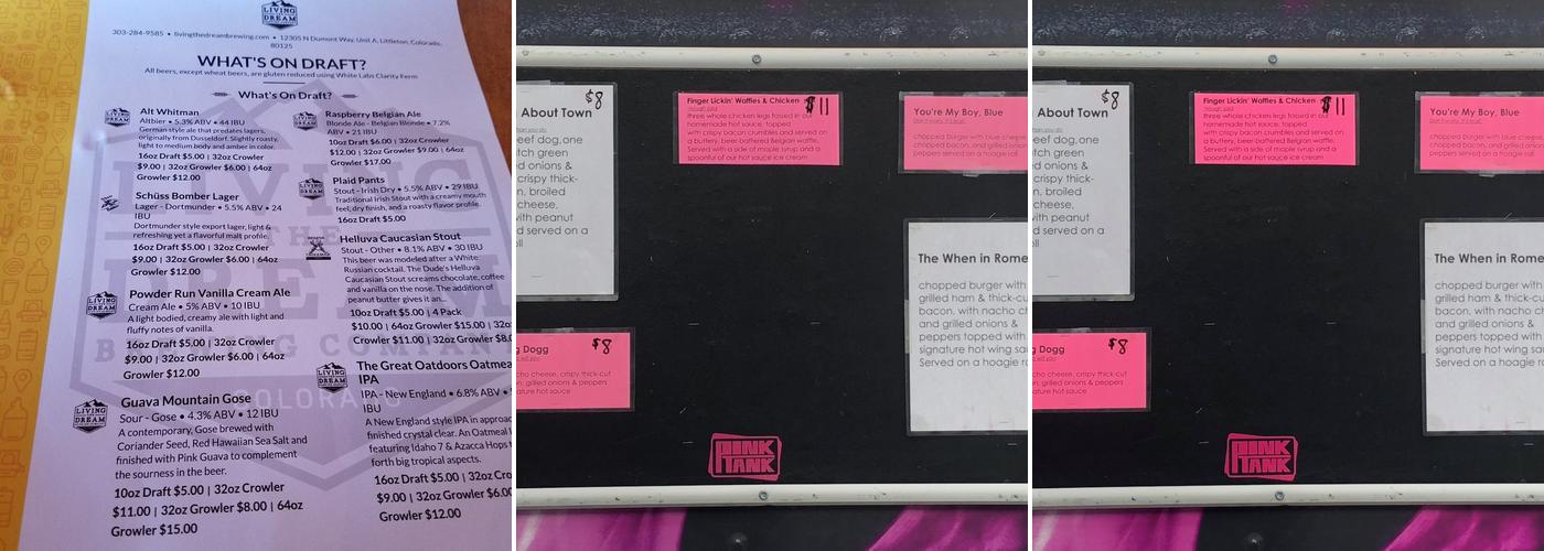 Living The Dream Brewing Menu