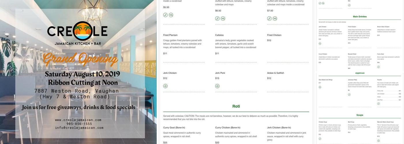 Creole Jamaican Kitchen + Bar Menu