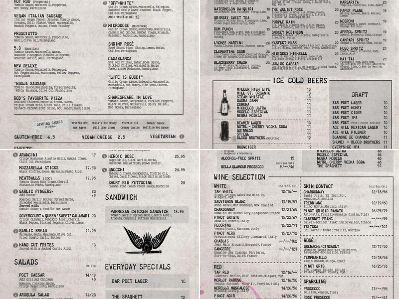 Bar Poet Menu