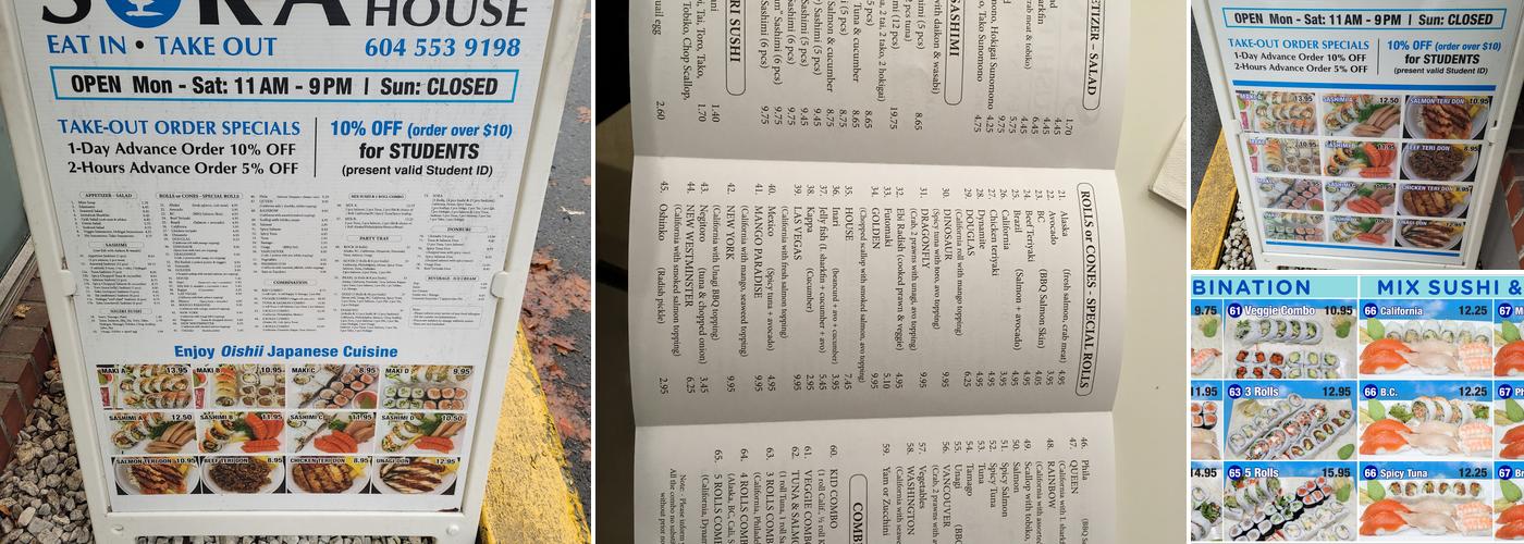 Sora Sushi House Menu