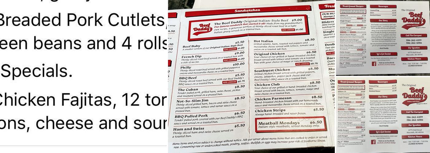 Beef Daddy's Menu