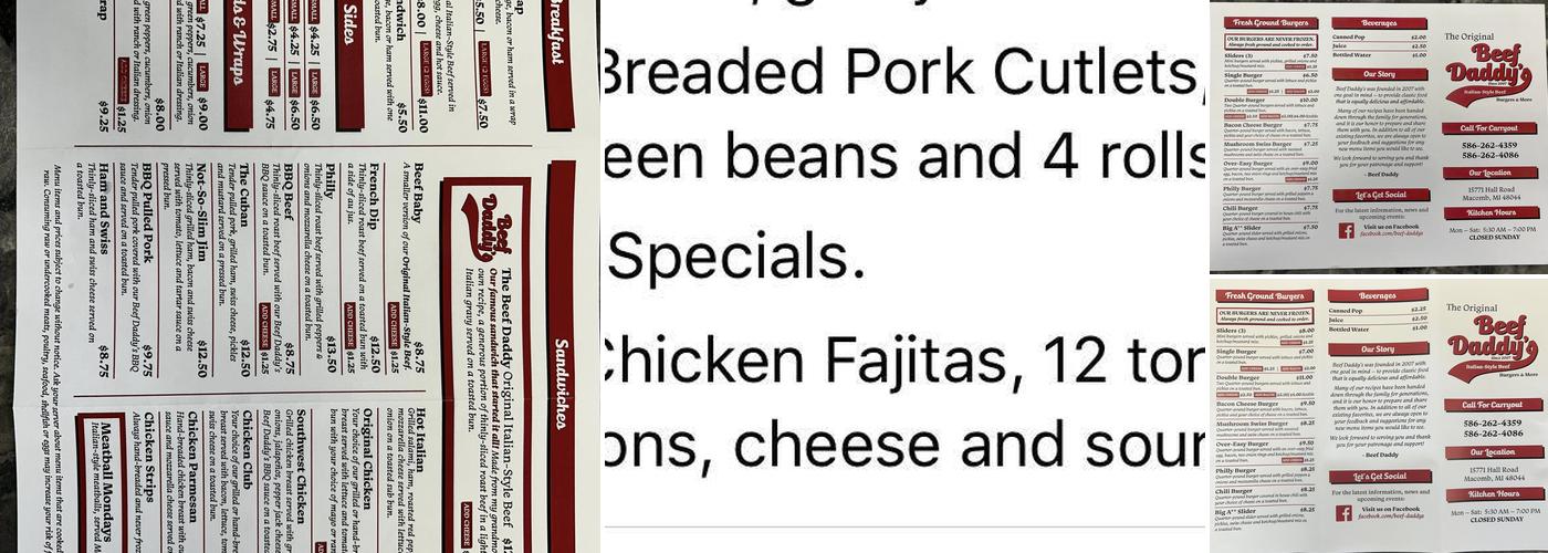 Beef Daddy's Menu