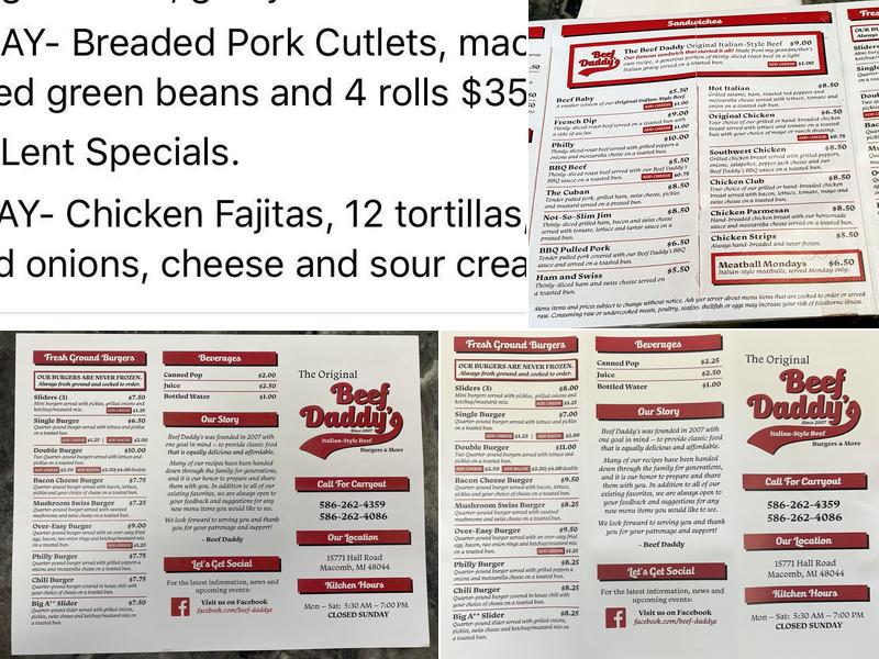 Beef Daddy's Menu