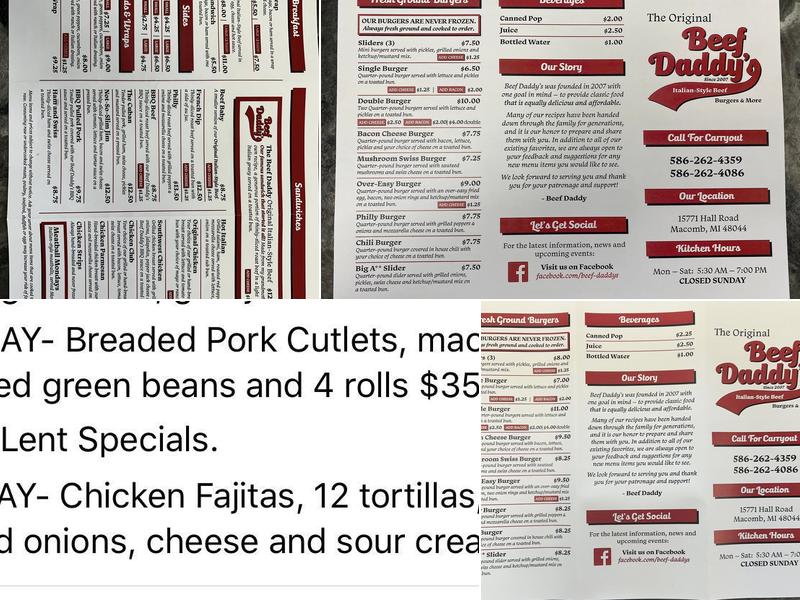 Beef Daddy's Menu