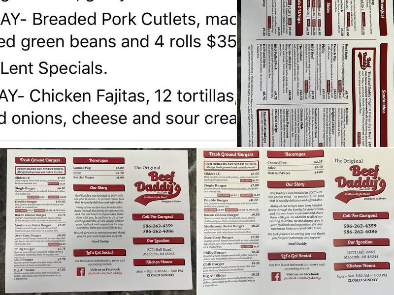 Beef Daddy's Menu