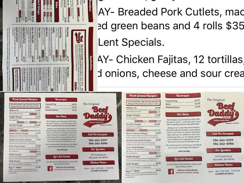 Beef Daddy's Menu