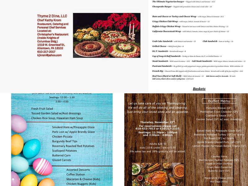 Thyme 2 Dine Menu