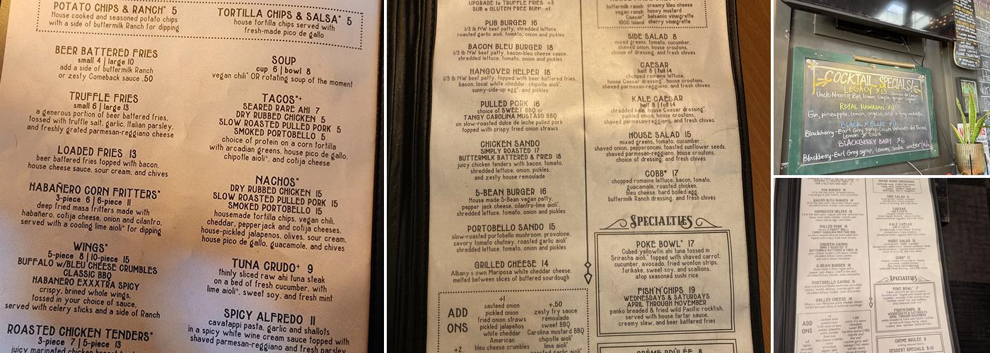 The Brass Monkey Menu