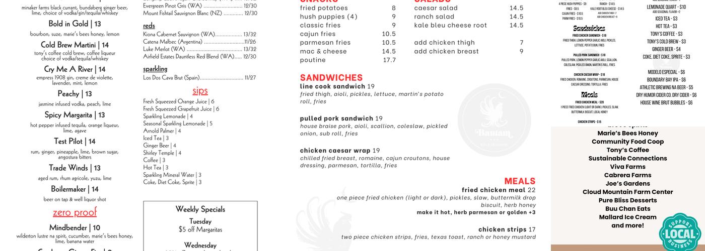 Bantam Menu