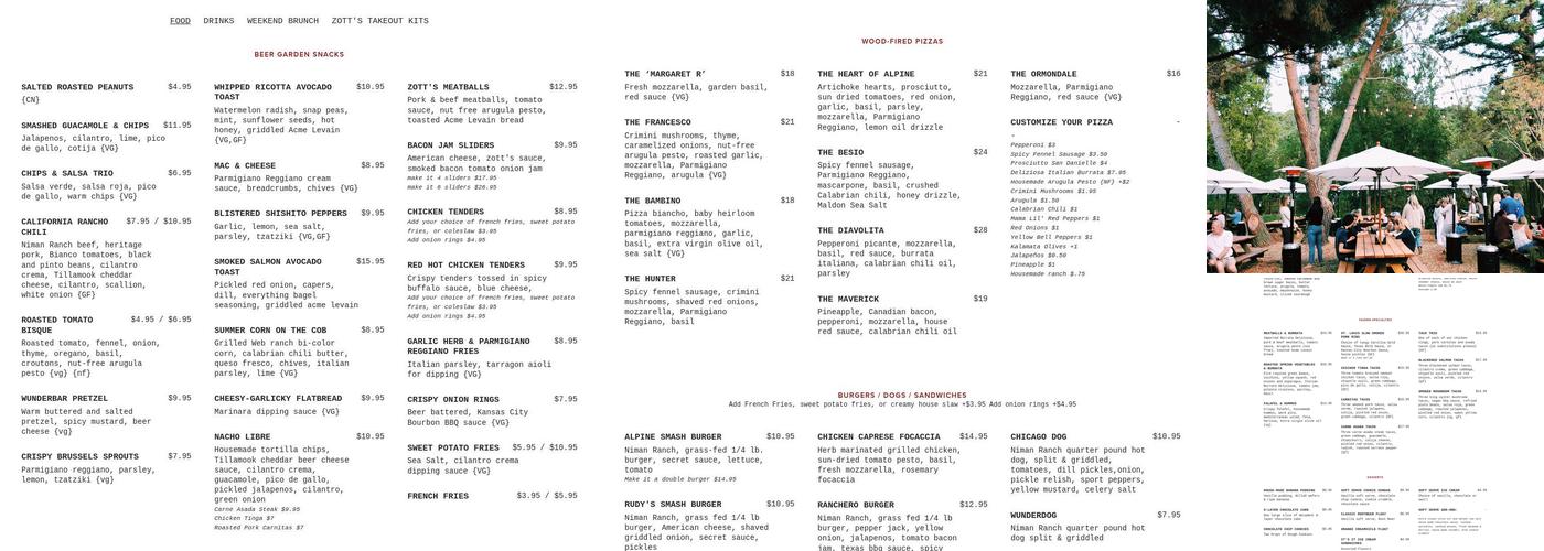 Rossotti’s Alpine Inn Menu