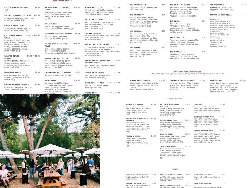 Rossotti’s Alpine Inn Menu