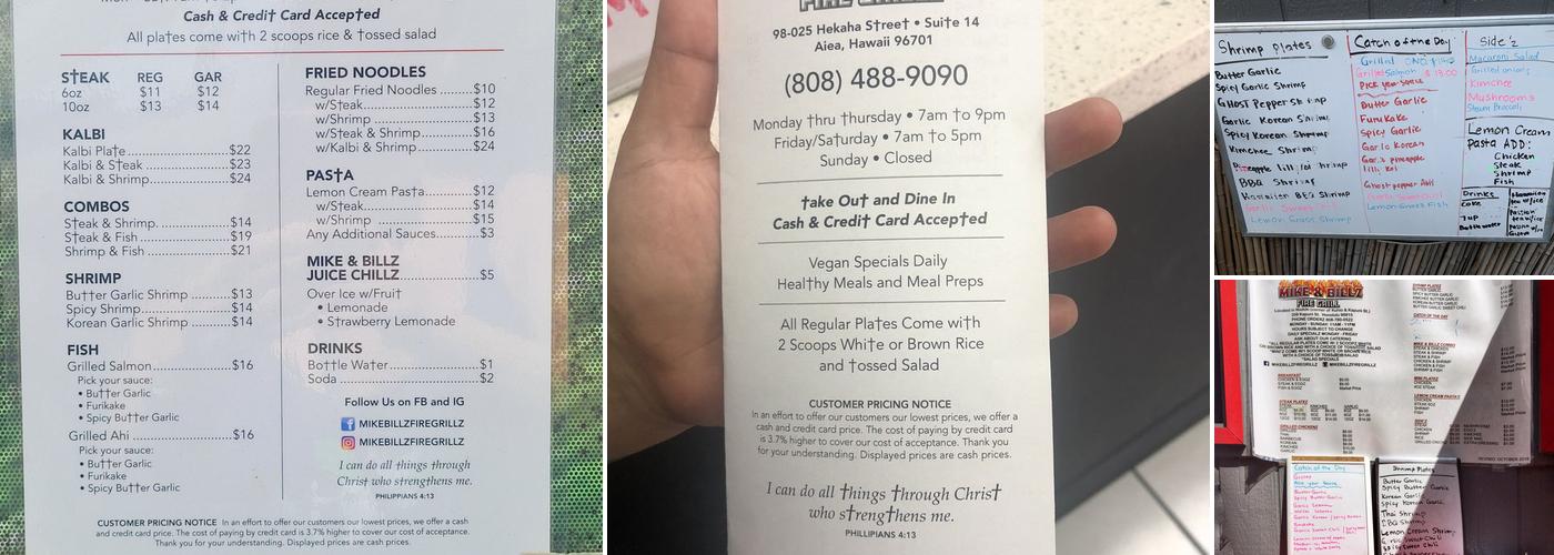 Mike and Billz Fire Grillz Menu